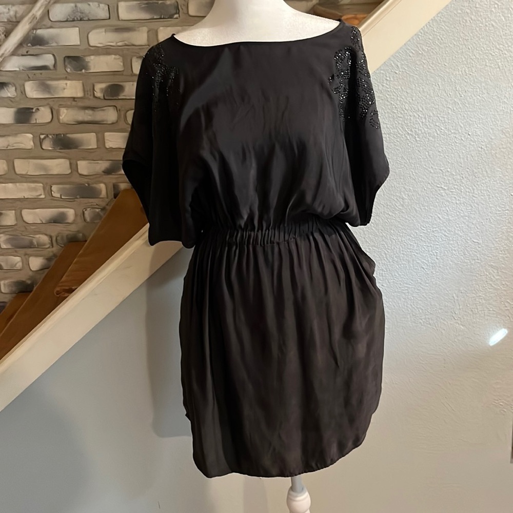 Express charcoal gray soft satin dress with pockets